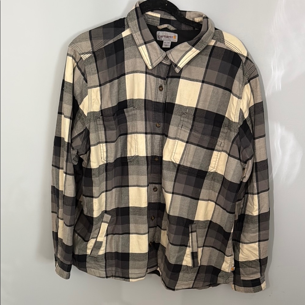 Carhartt Men's Plaid Shirt - Black and Cream